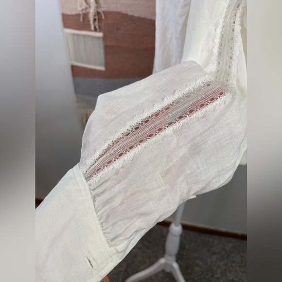 Mcguire Denim White 100% Linen Peasant Bubble Sleeves Lace Button Up Shirt S - Picture 5 of 13